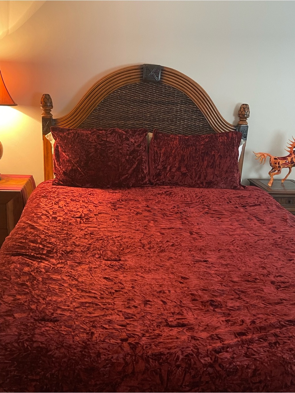 chic Deep Red Plush Velvet Bedspread